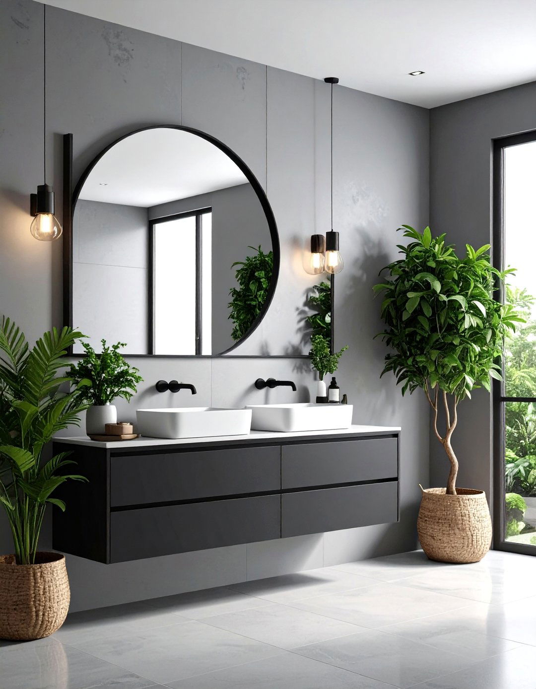 Black Mirror Frame Statement Pieces - 24 Black and Grey Bathroom Ideas