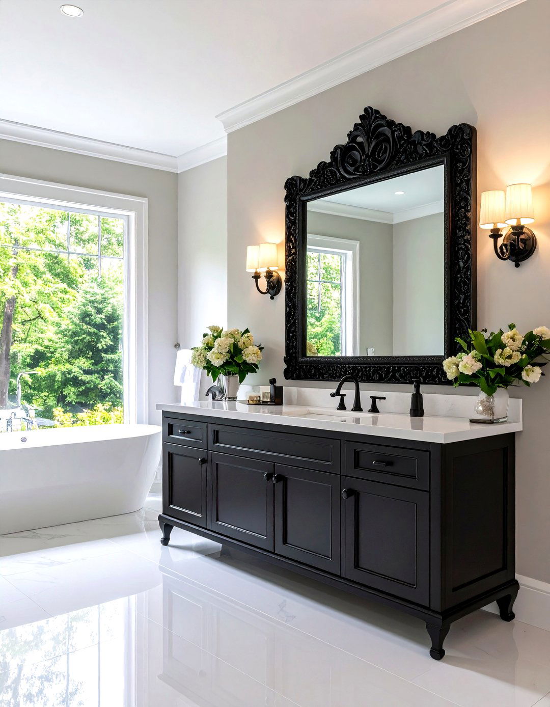 Black Mirror Frame Statement - 24 black powder room ideas