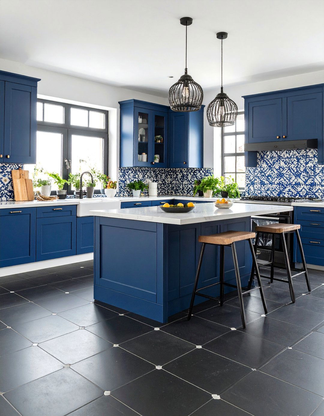 Black Moroccan Pattern Kitchen Tiles - 24 Black Kitchen Floor Ideas