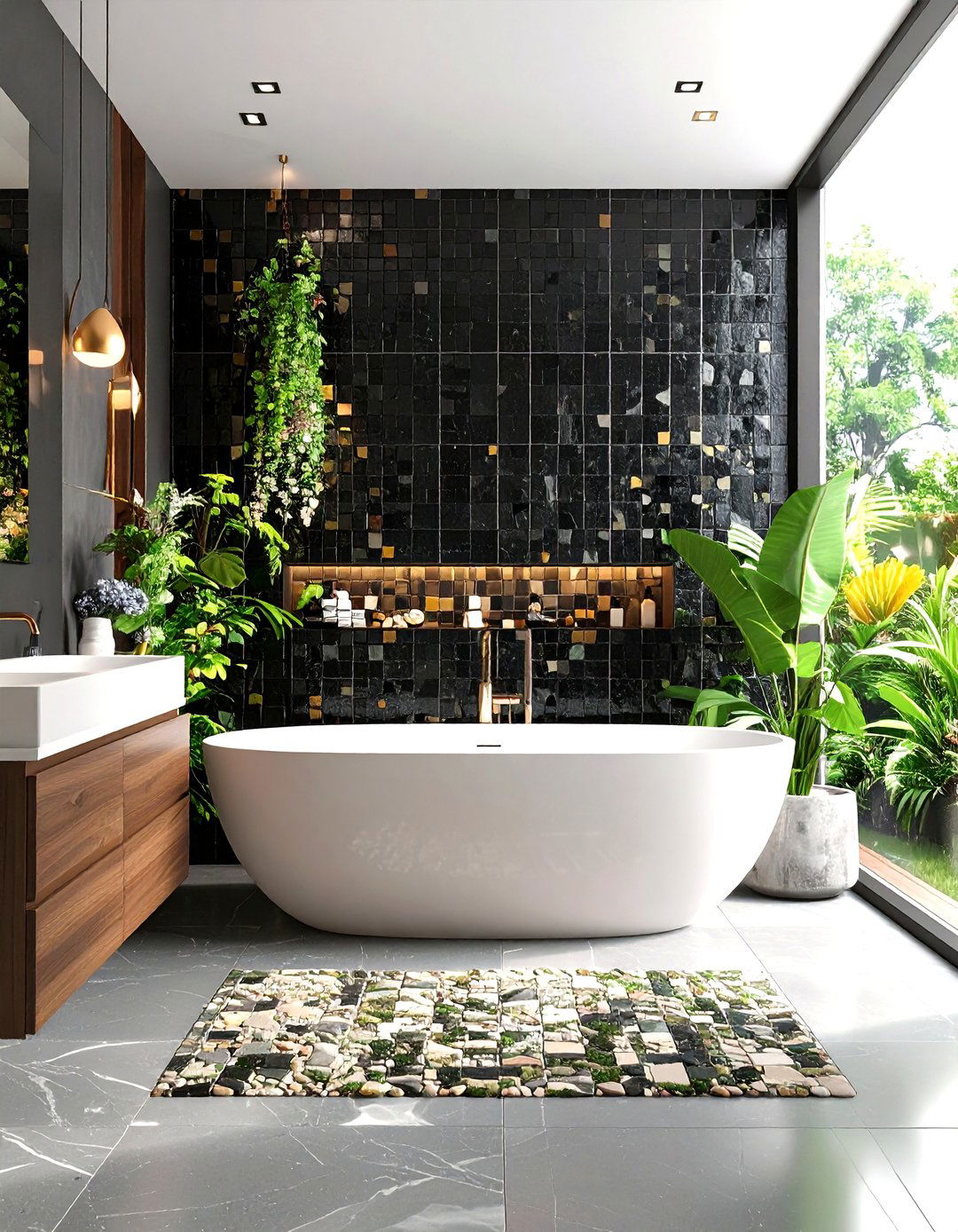 Black Mosaic Accent Walls - 24 Black Tile Bathroom Ideas