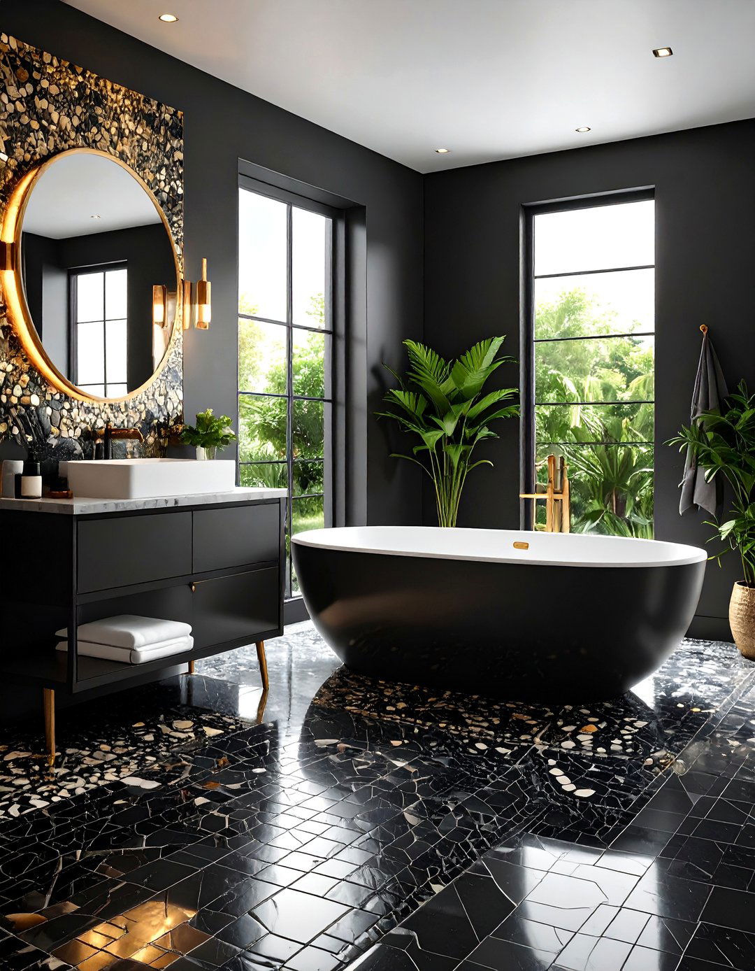 Black Mosaic Bathroom Floor Designs - 24 Black Floor Bathroom Ideas