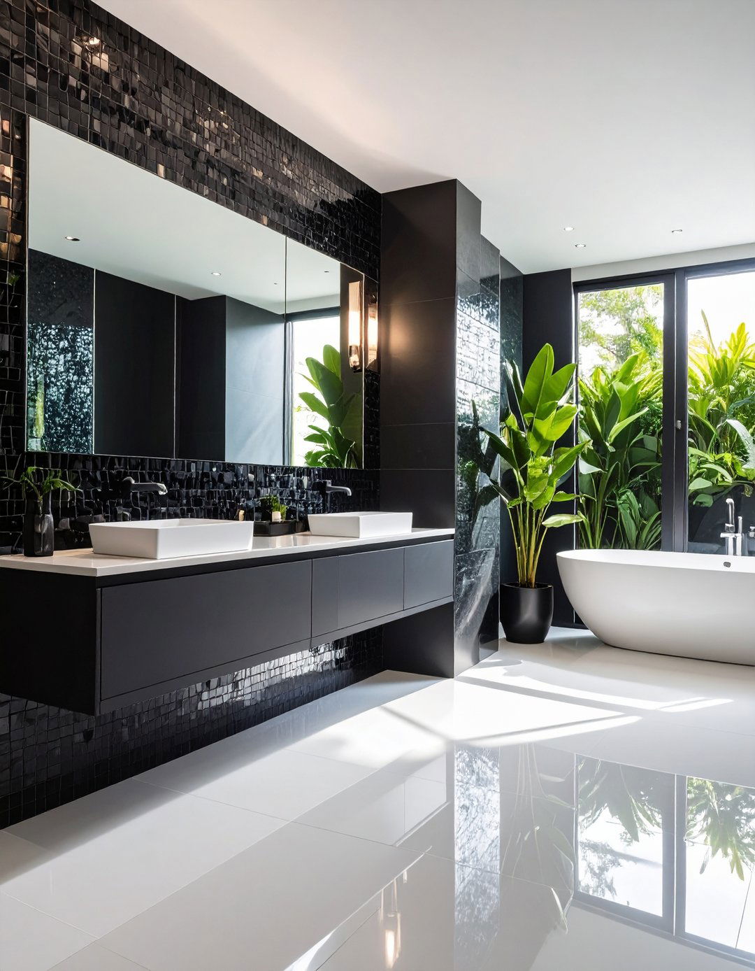 Black Mosaic Tile Bathroom Art - 24 Black Bathroom Ideas