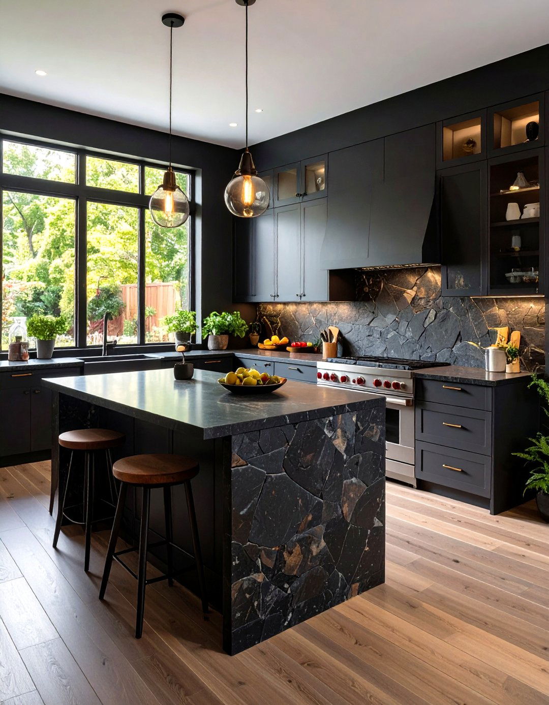 Black Natural Stone Kitchen Backsplash - 24 Kitchen With Black Backsplash