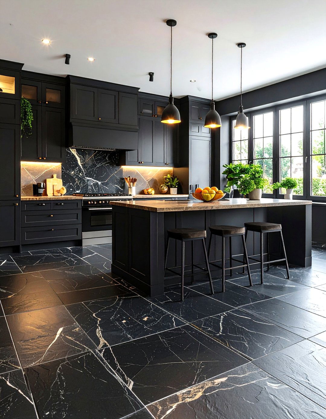 Black Natural Stone Kitchen Flooring - 24 Black Kitchen Floor Ideas