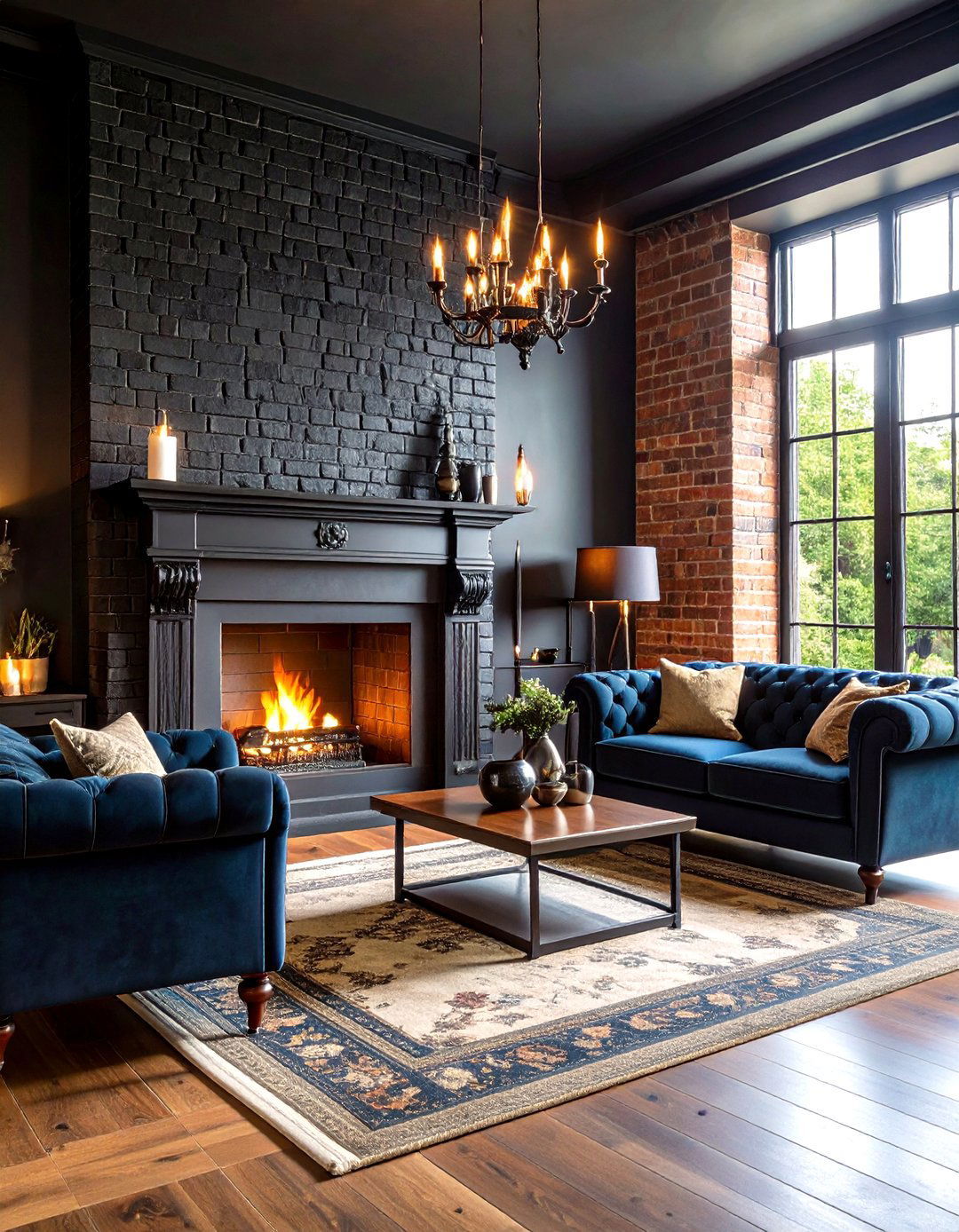 Black Painted Brick Fireplace with Modern Gothic - 24 Painted Brick Fireplace Ideas