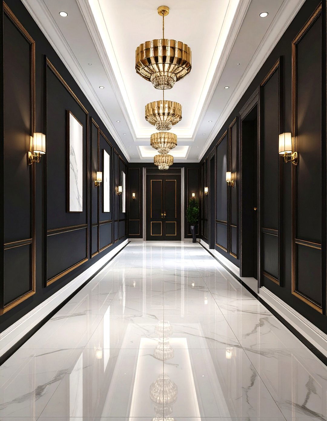 Black Painted Walls with White Trim - 24 Black Hallway Ideas