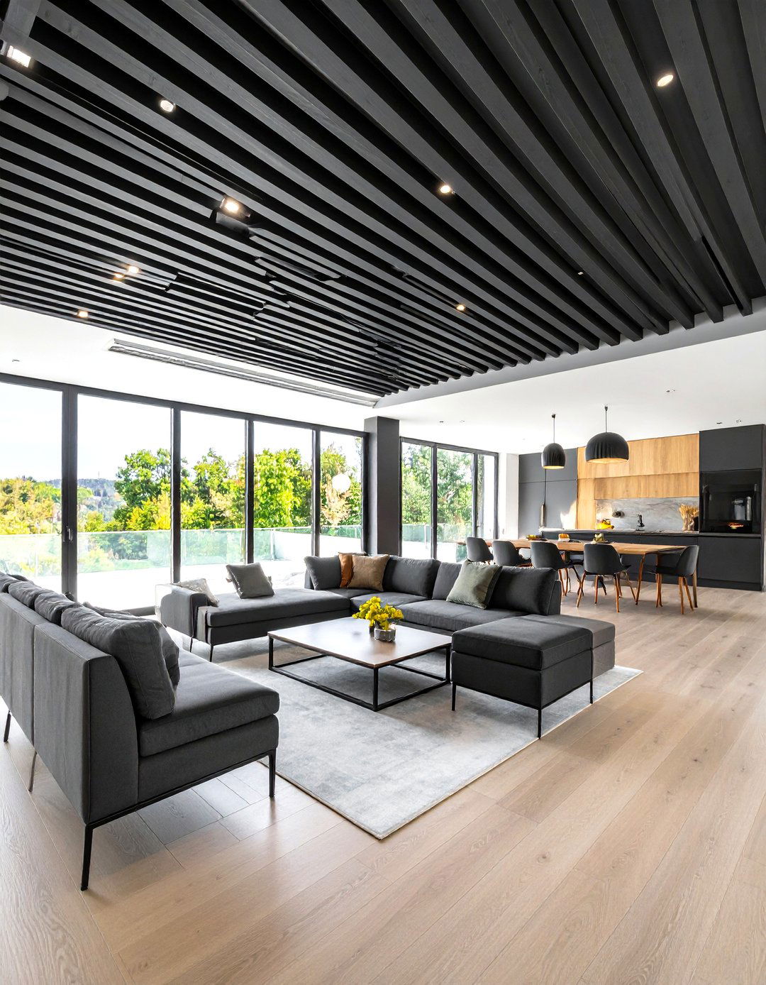 Black Painted Wood Slat Ceiling - 24 black ceiling ideas