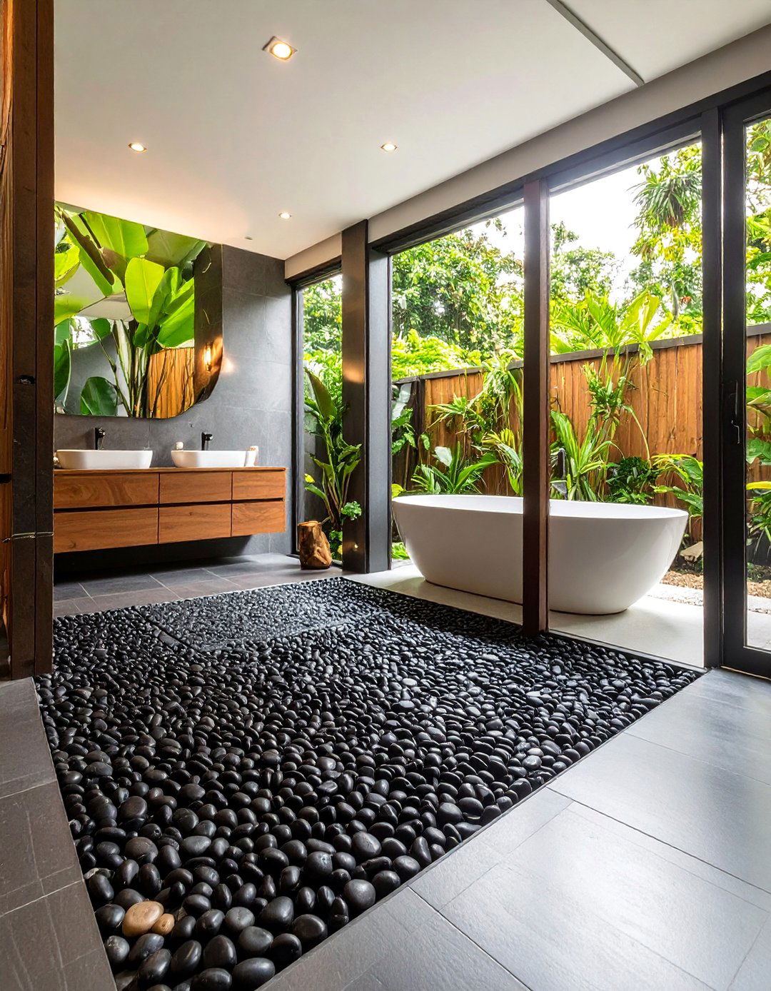 Black Pebble Shower Floor Design - 24 Black Tile Bathroom Ideas