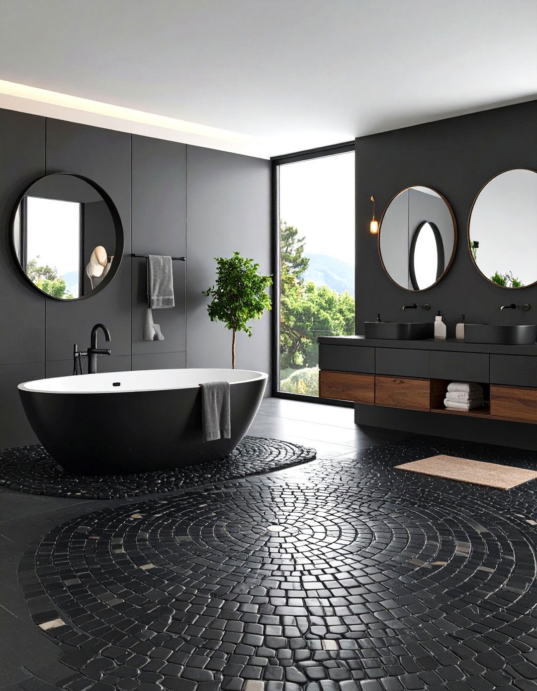 Black Penny Round Bathroom Floor Tiles - 24 Black Floor Bathroom Ideas