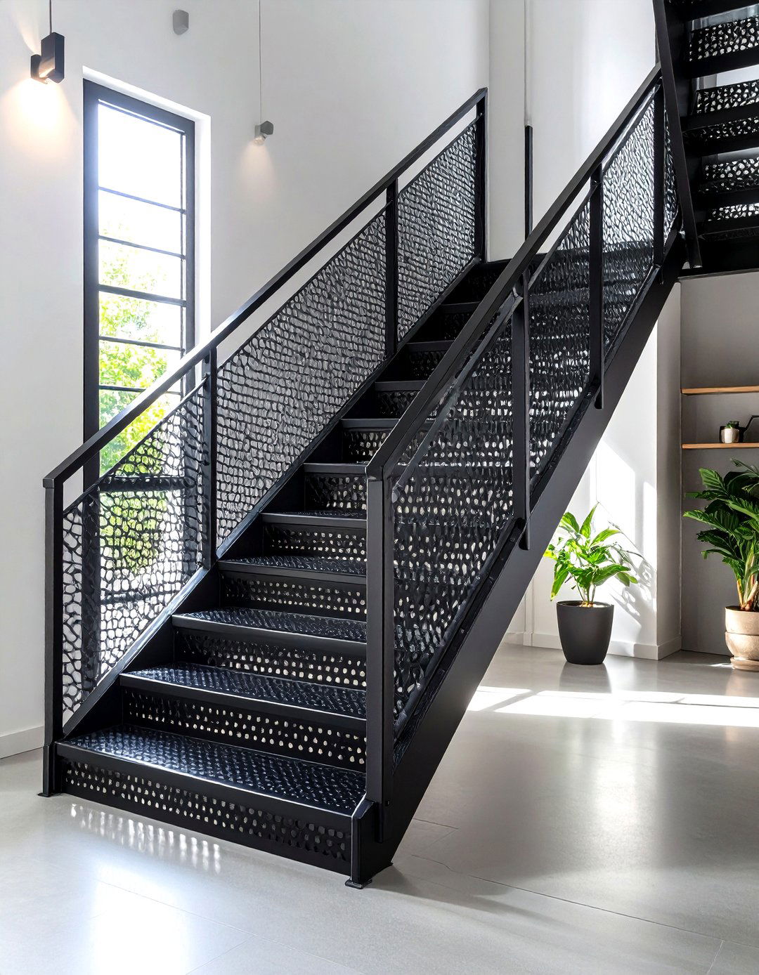 Black Perforated Metal Staircase - 24 black staircase ideas