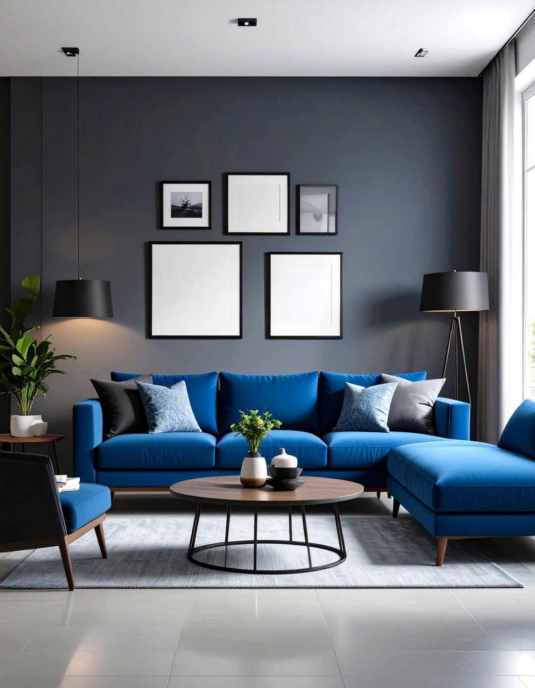 Black Picture Frames with Blue Matting - 24 Black and Blue Living Room Ideas