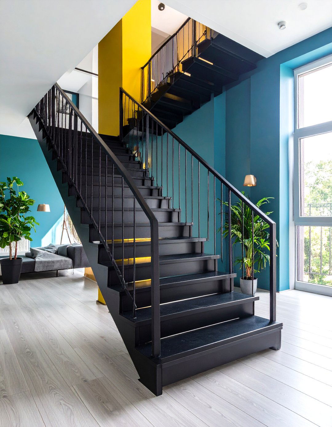 Black Platform Landing Staircase - 24 black staircase ideas