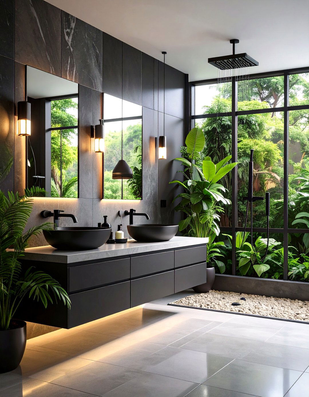 Black Plumbing Fixture Coordination - 24 Black and Grey Bathroom Ideas