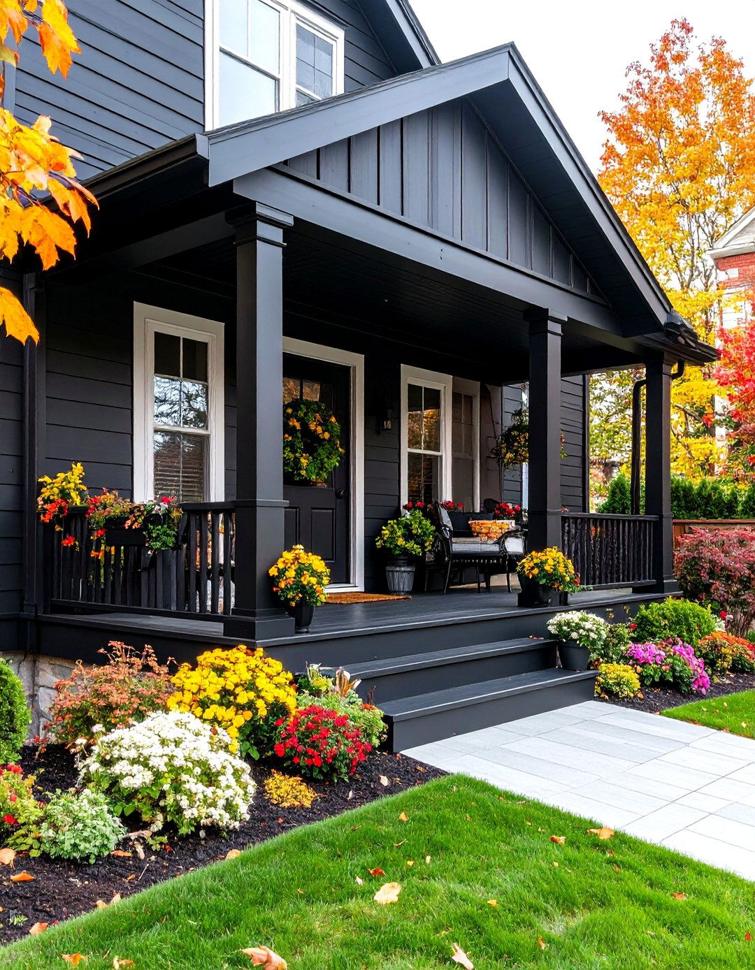 Black Porch and Column Design - 24 Black House Exteriors & Paint Colors