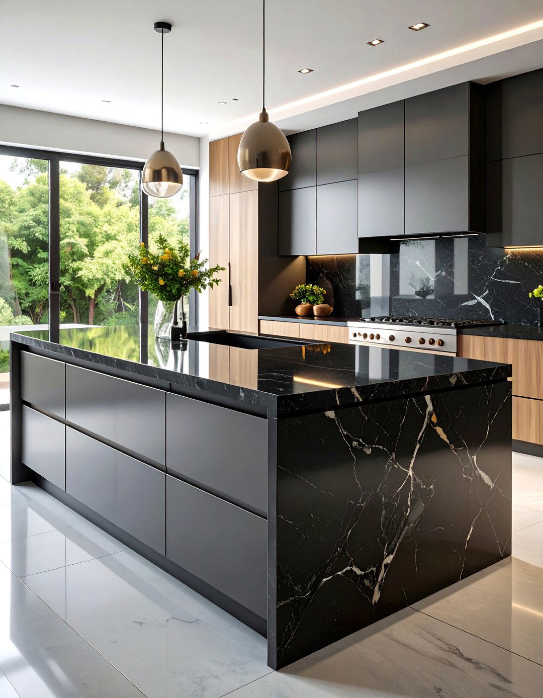 Black Quartz Kitchen Island Surface - 24 Black Kitchen Islands