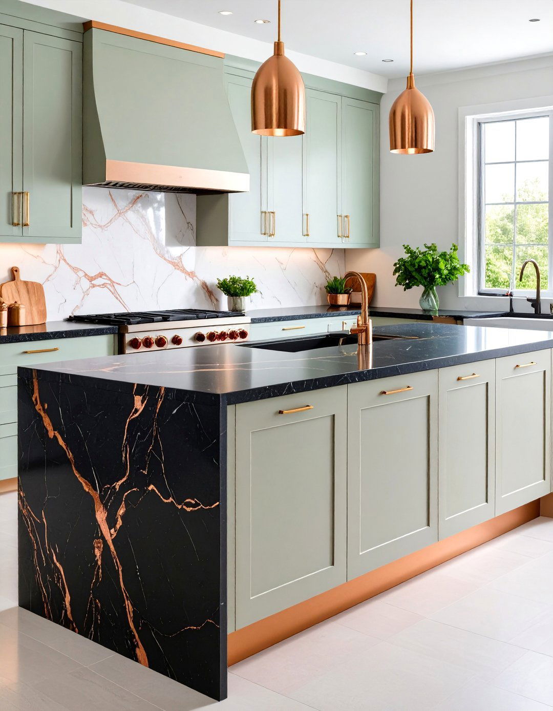 Black Quartz with Copper Veining - 24 black and copper kitchen ideas