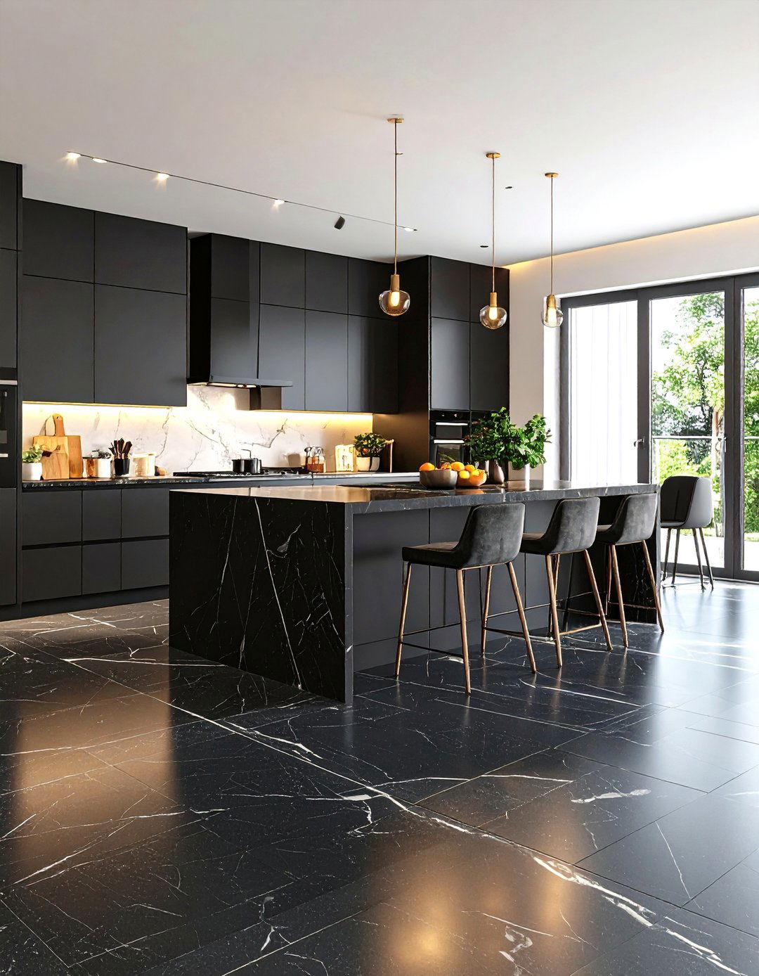 Black Quartzite Floor Installation - 24 Black Floor Kitchen Ideas