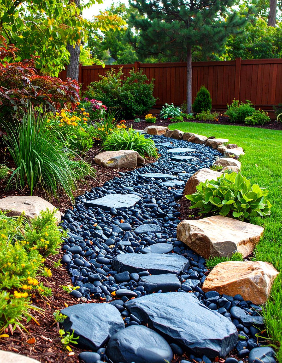 Black River Rock Drainage Solutions - 24 Black River Rock Landscaping Ideas
