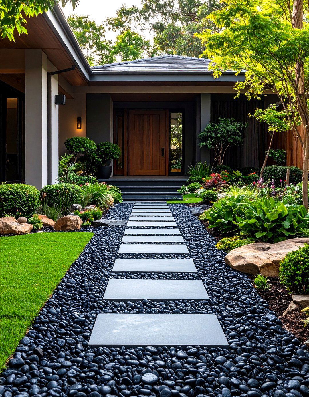 Black River Rock Entry Gardens - 24 Black River Rock Landscaping Ideas