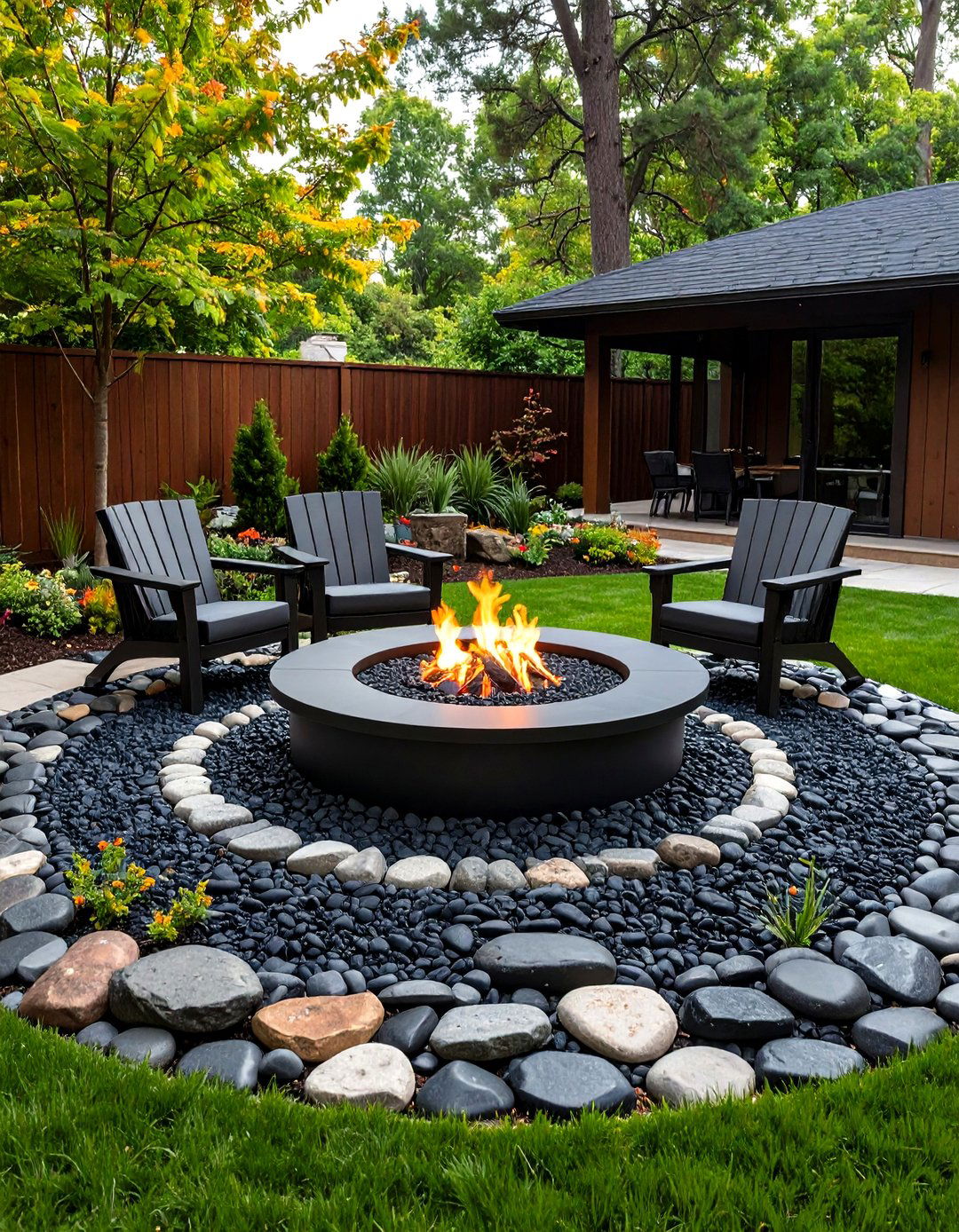 Black River Rock Fire Pit Surrounds - 24 Black River Rock Landscaping Ideas