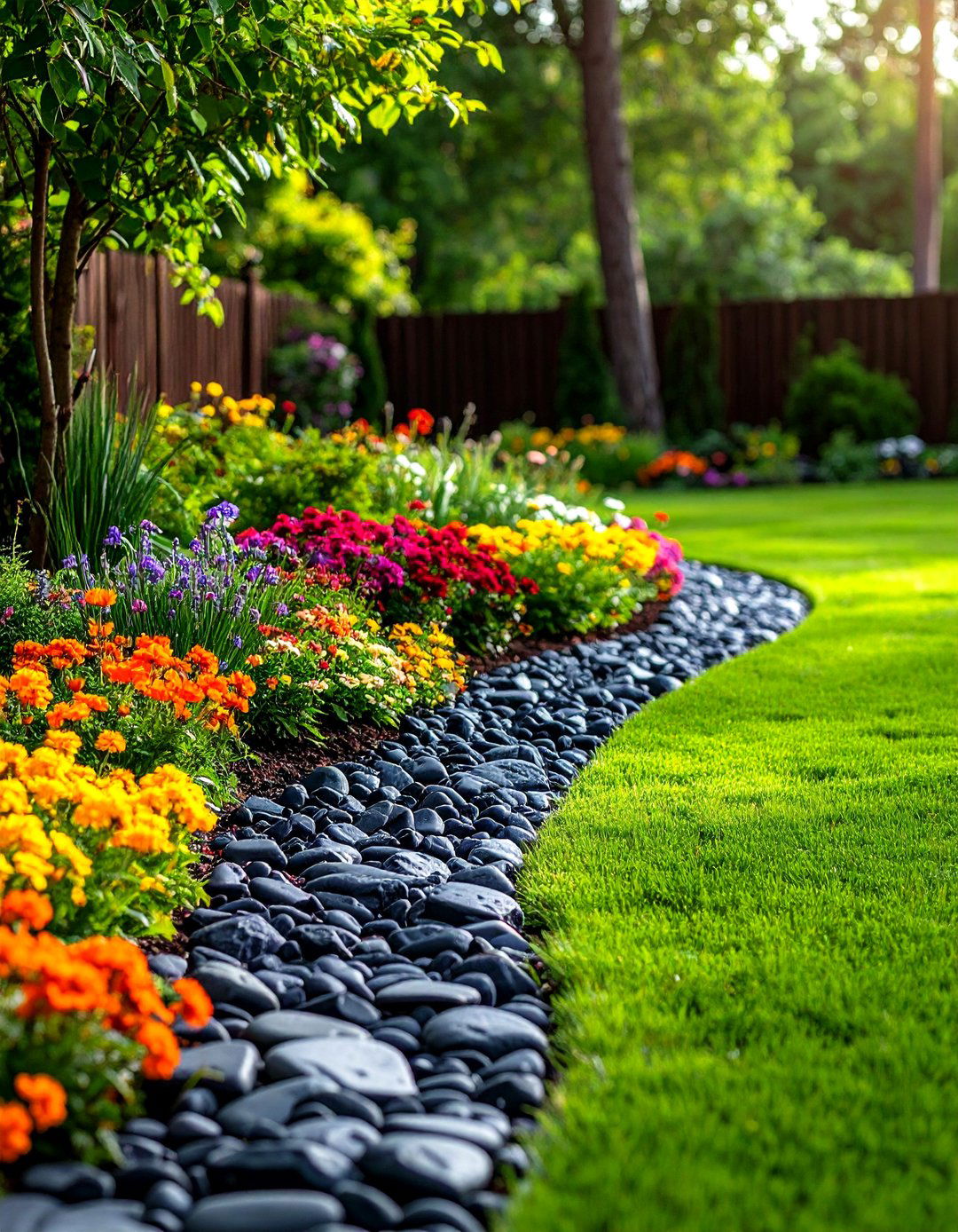 Black River Rock Garden Borders - 24 Black River Rock Landscaping Ideas