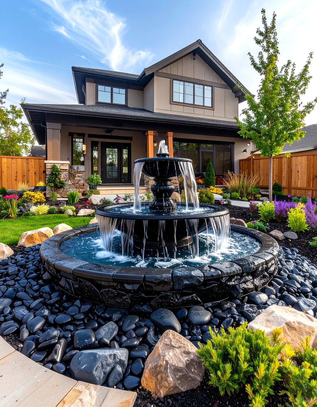 Black River Rock Water Features - 24 Black River Rock Landscaping Ideas
