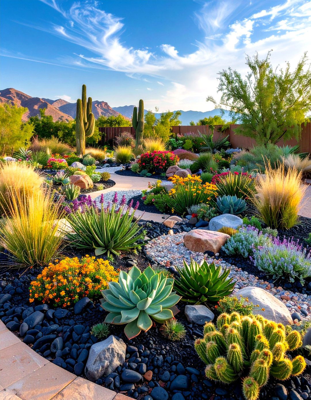 Black River Rock Xeriscaping Designs - 24 Black River Rock Landscaping Ideas