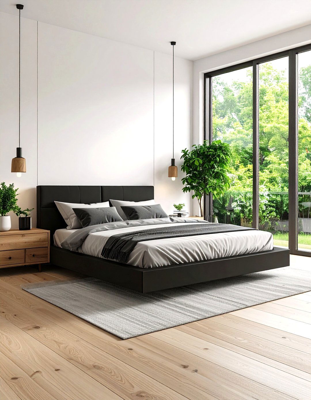 Black Scandinavian Platform Bedroom - 24 Black Headboard Bedroom Ideas