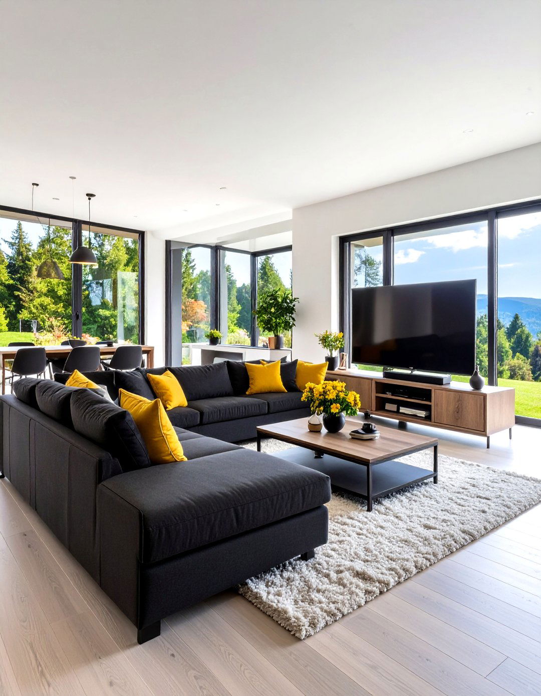 Black Sectional Entertainment Center Focus - 24 Black Couch Living Room Ideas