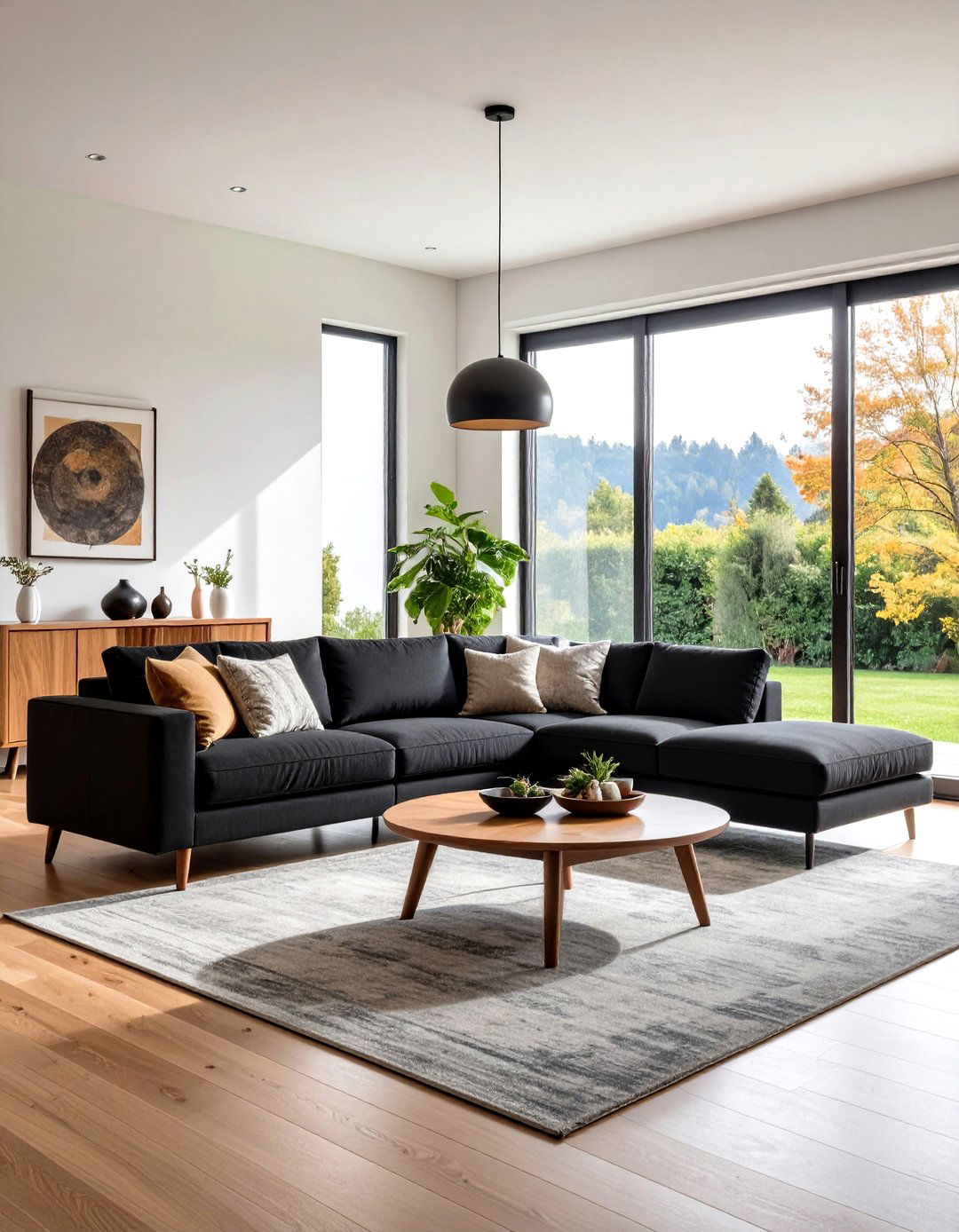 Black Sectional Room Divider Layout - 24 Black Couch Living Room Ideas
