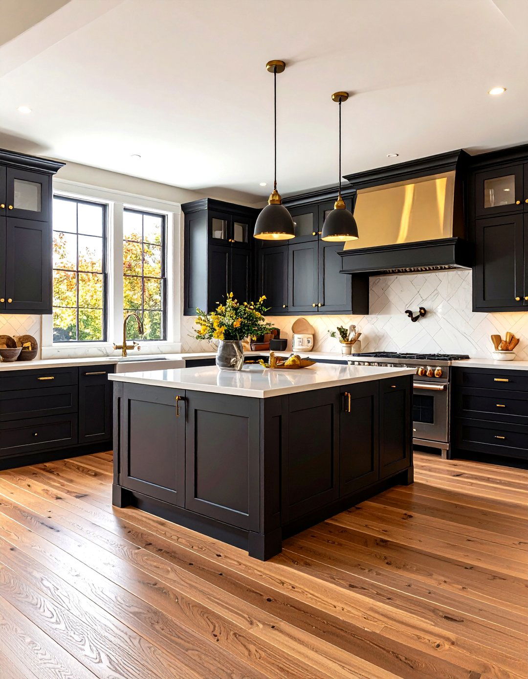 Black Shaker Cabinets with Cherry Wood Countertops - 24 Kitchen With Black Cabinets And Wood Countertops Ideas