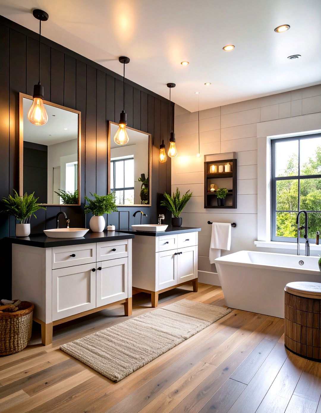Black Shiplap Accent Powder Room - 24 Black and White Powder Room Ideas