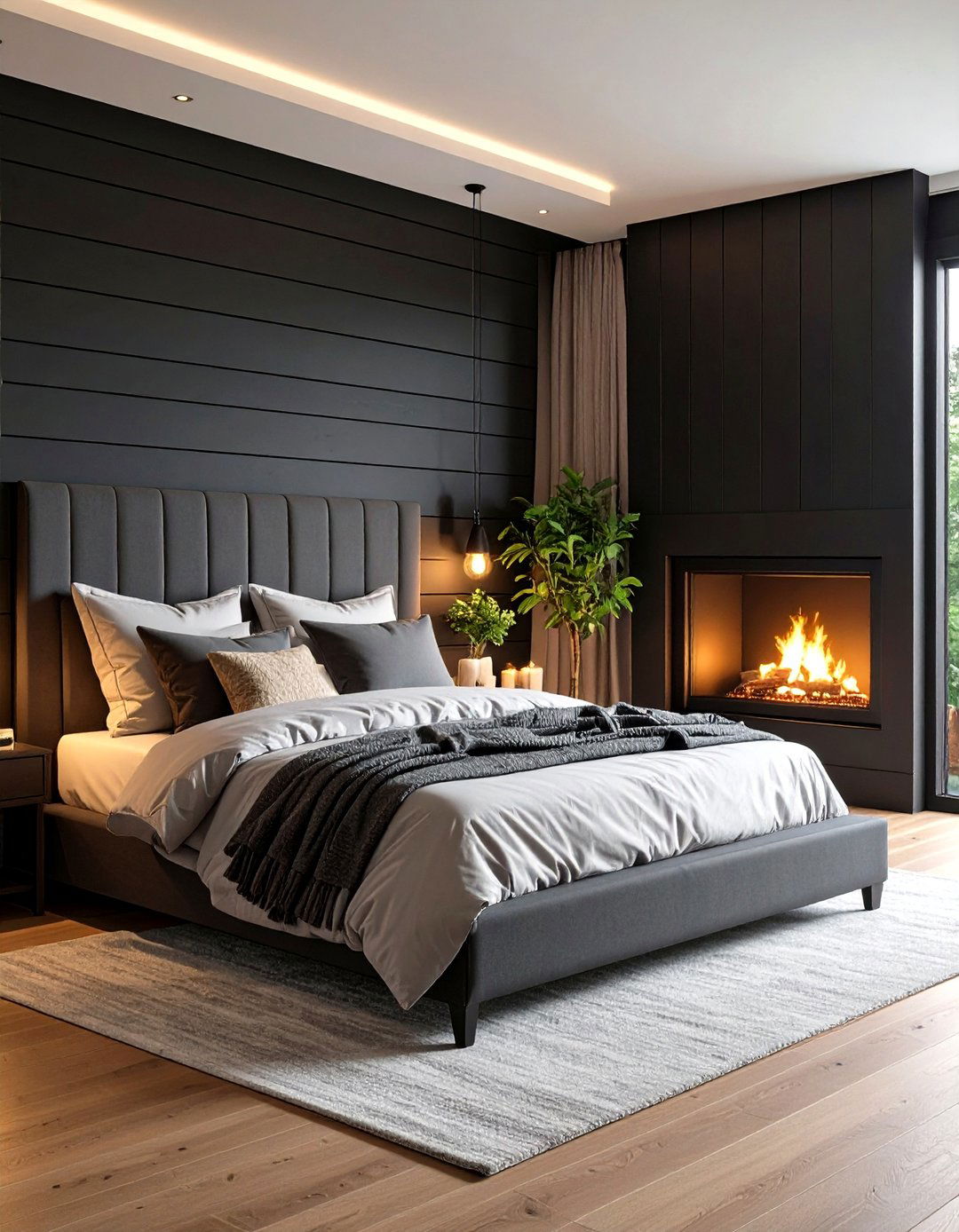 Black Shiplap Bedroom Fireplace Design - 24 Black Shiplap Fireplace Ideas