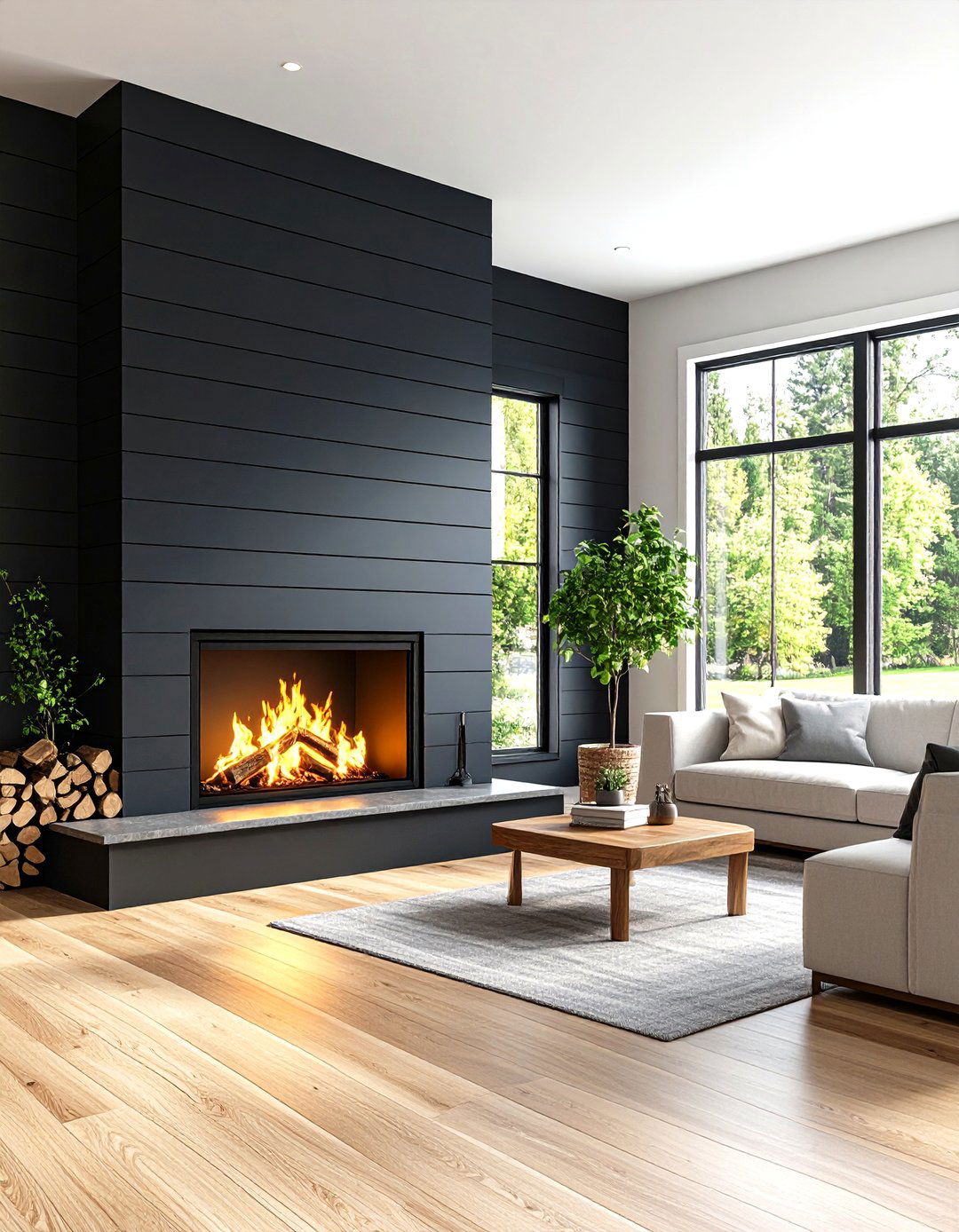 Black Shiplap Contemporary Fireplace - 24 Farmhouse Fireplace Ideas