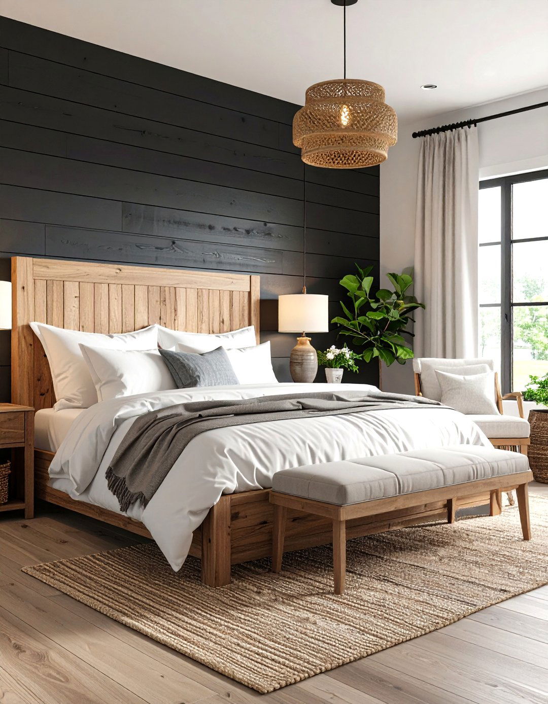 Black Shiplap Farmhouse Style - 24 Black Accent Wall Bedroom Ideas