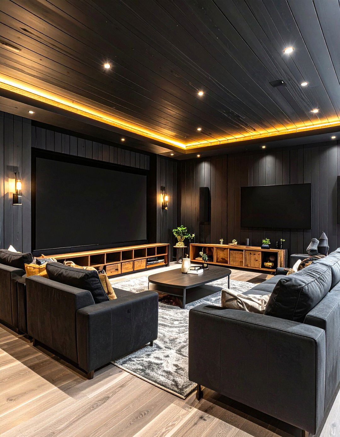 Black Shiplap Media Room Theater Wall - 24 Black Shiplap Wall Ideas