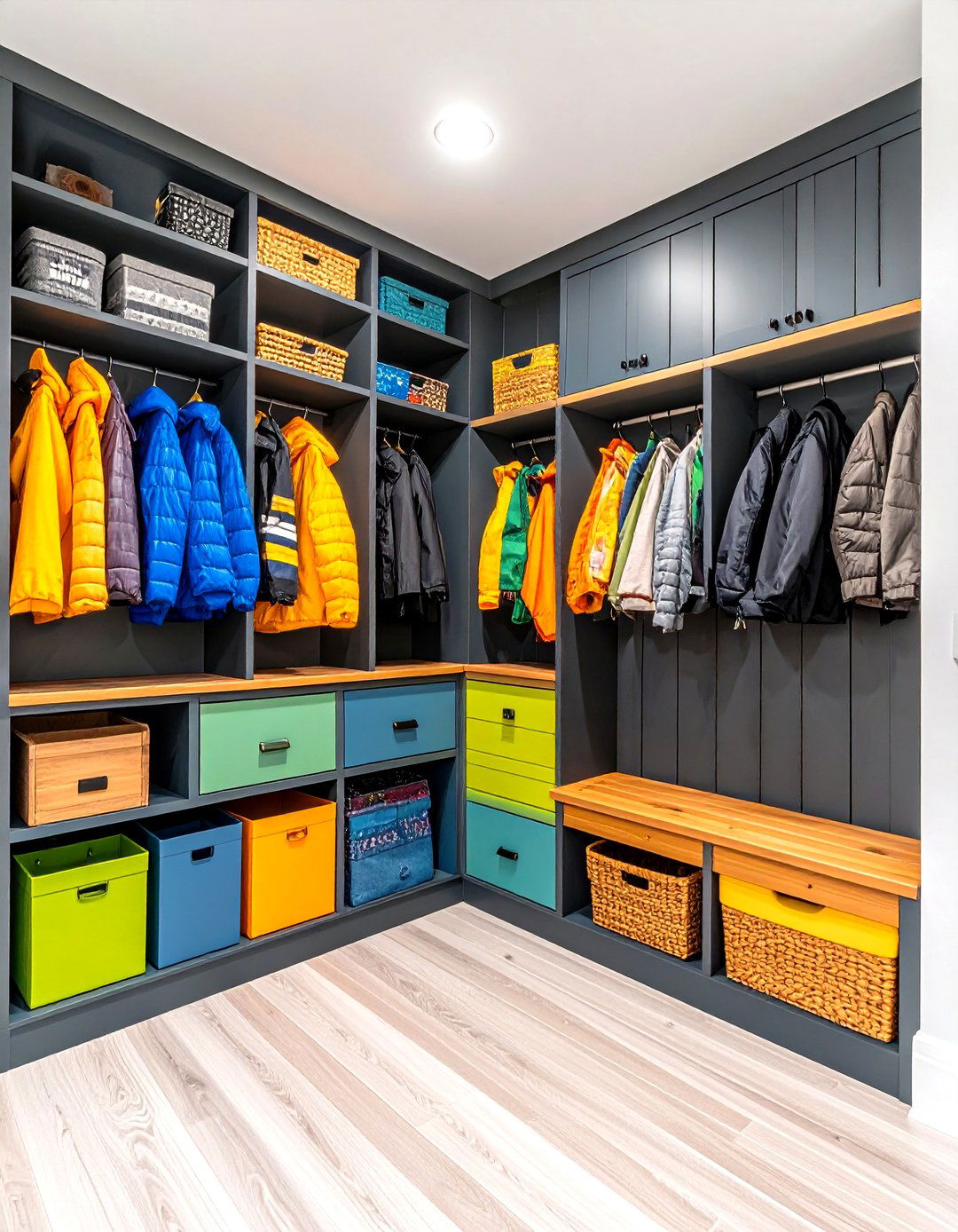 Black Shiplap Mudroom Storage Wall - 24 Black Shiplap Wall Ideas