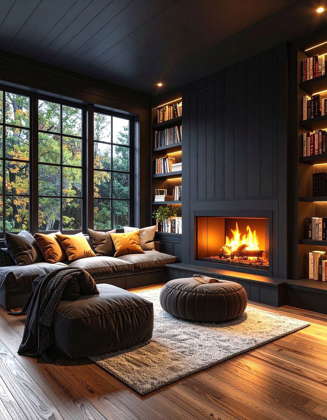 Black Shiplap Reading Nook Fireplace - 24 Black Shiplap Fireplace Ideas