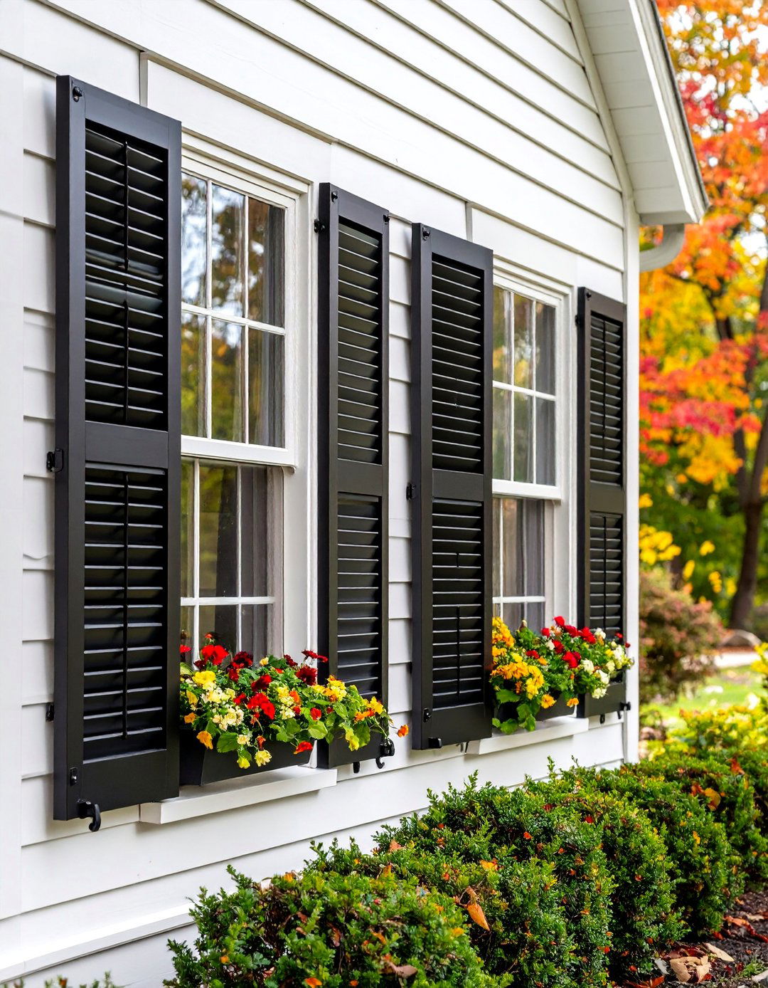 Black Shutters with Hardware - 24 Black Modern Farmhouse Exterior Design Ideas