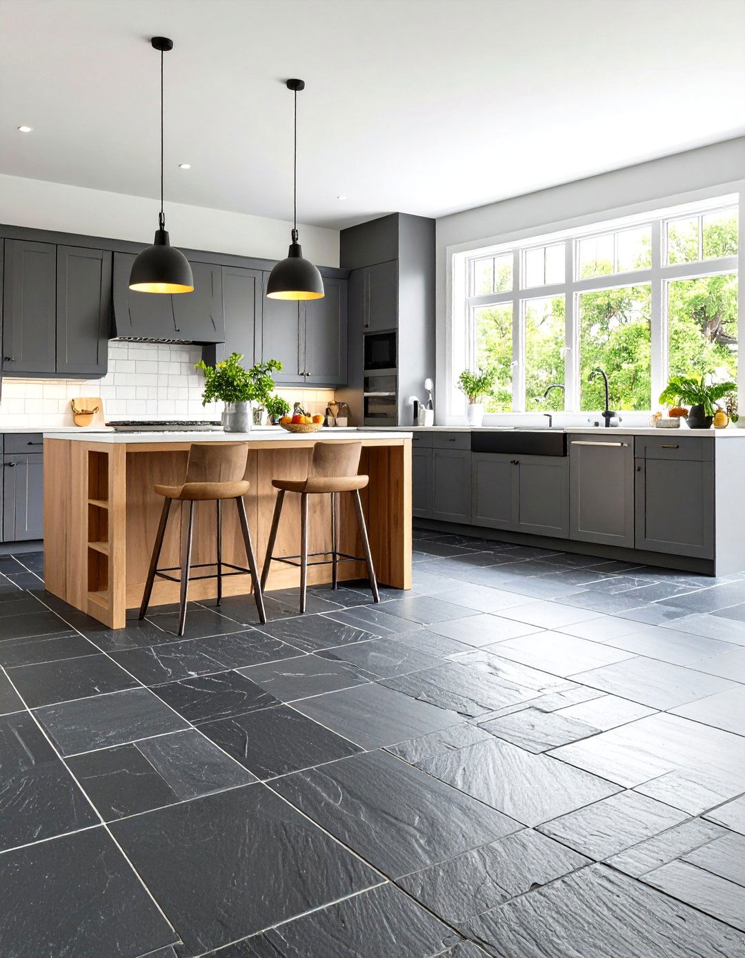 Black Slate Mosaic Kitchen Flooring - 24 Black Kitchen Floor Ideas