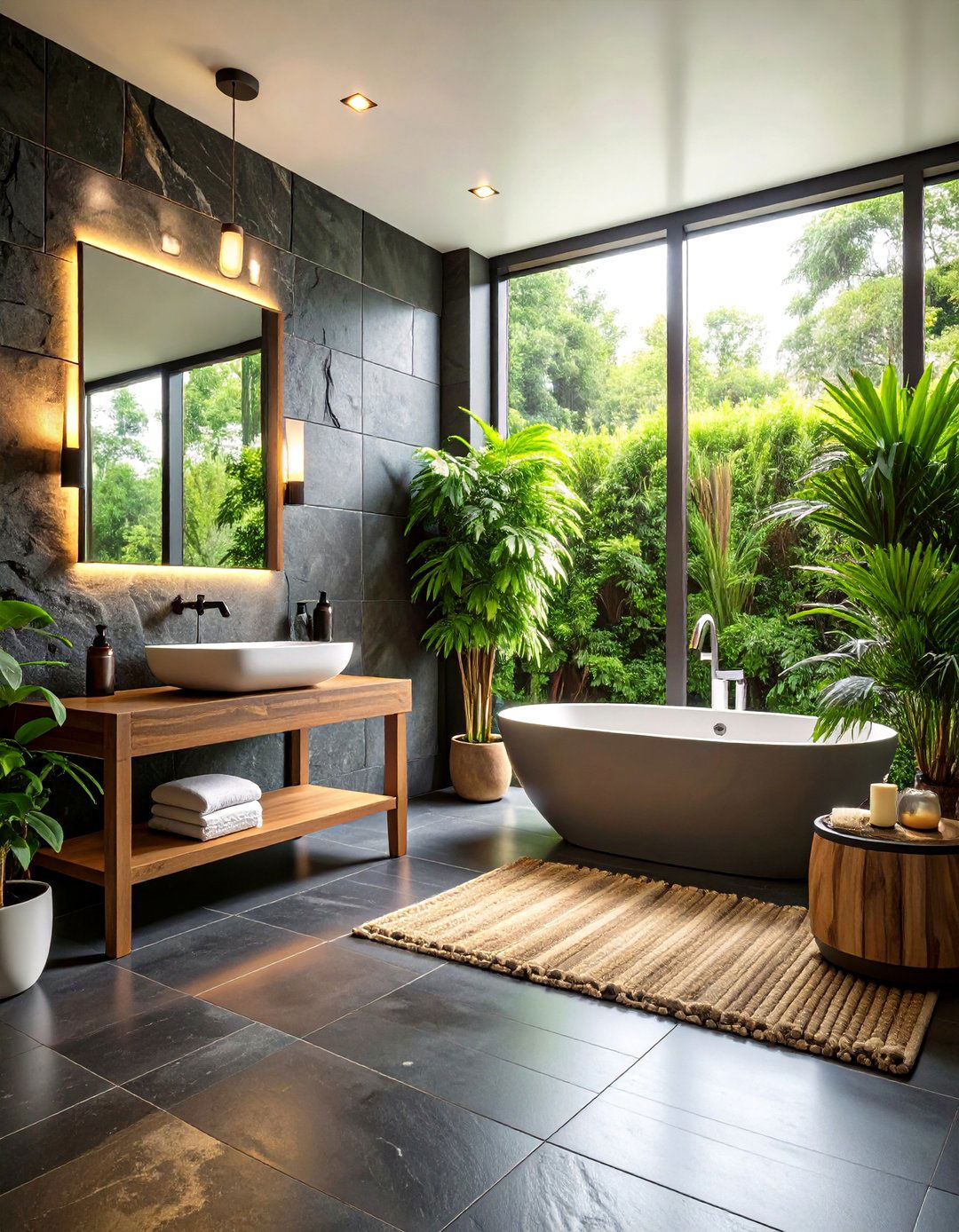 Black Slate Natural Texture Tiles - 24 Black Tile Bathroom Ideas