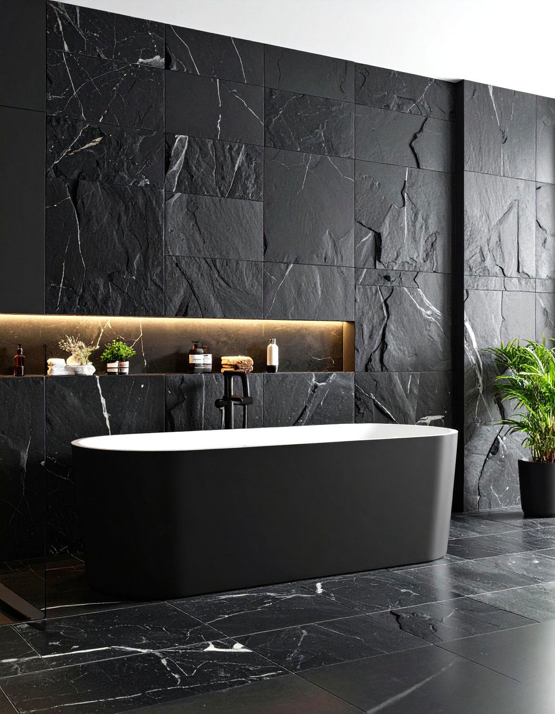Black Split Face Stone Texture - 24 Black Tile Bathroom Ideas