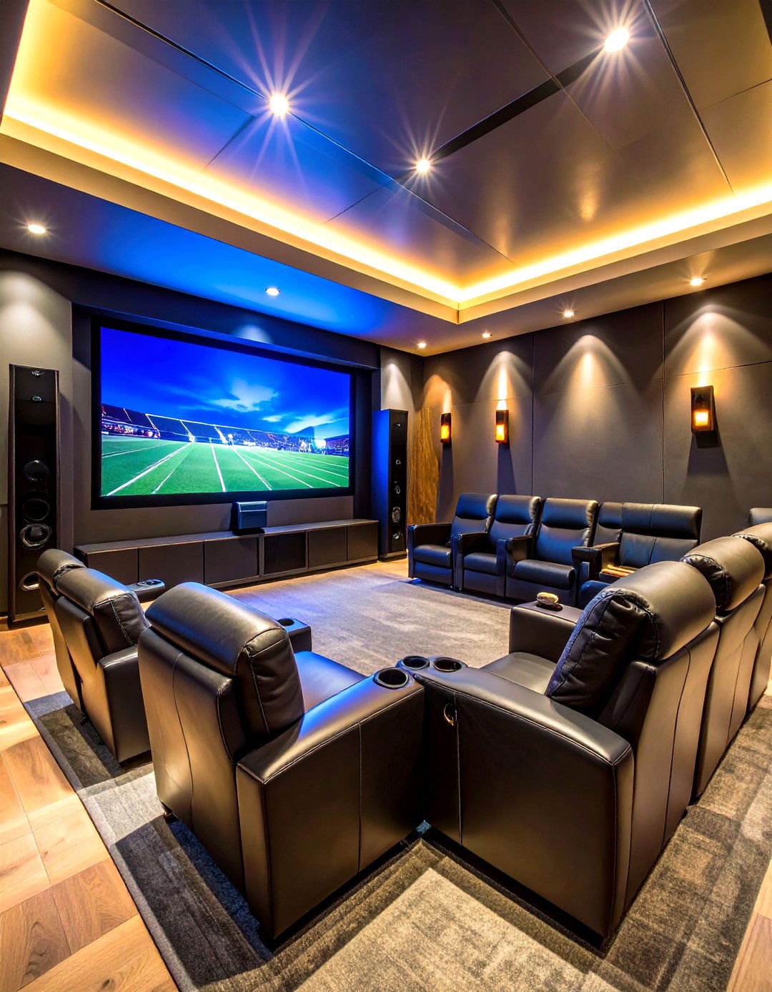 Black Sports Theater Man Cave - 24 Black Man Cave Ideas