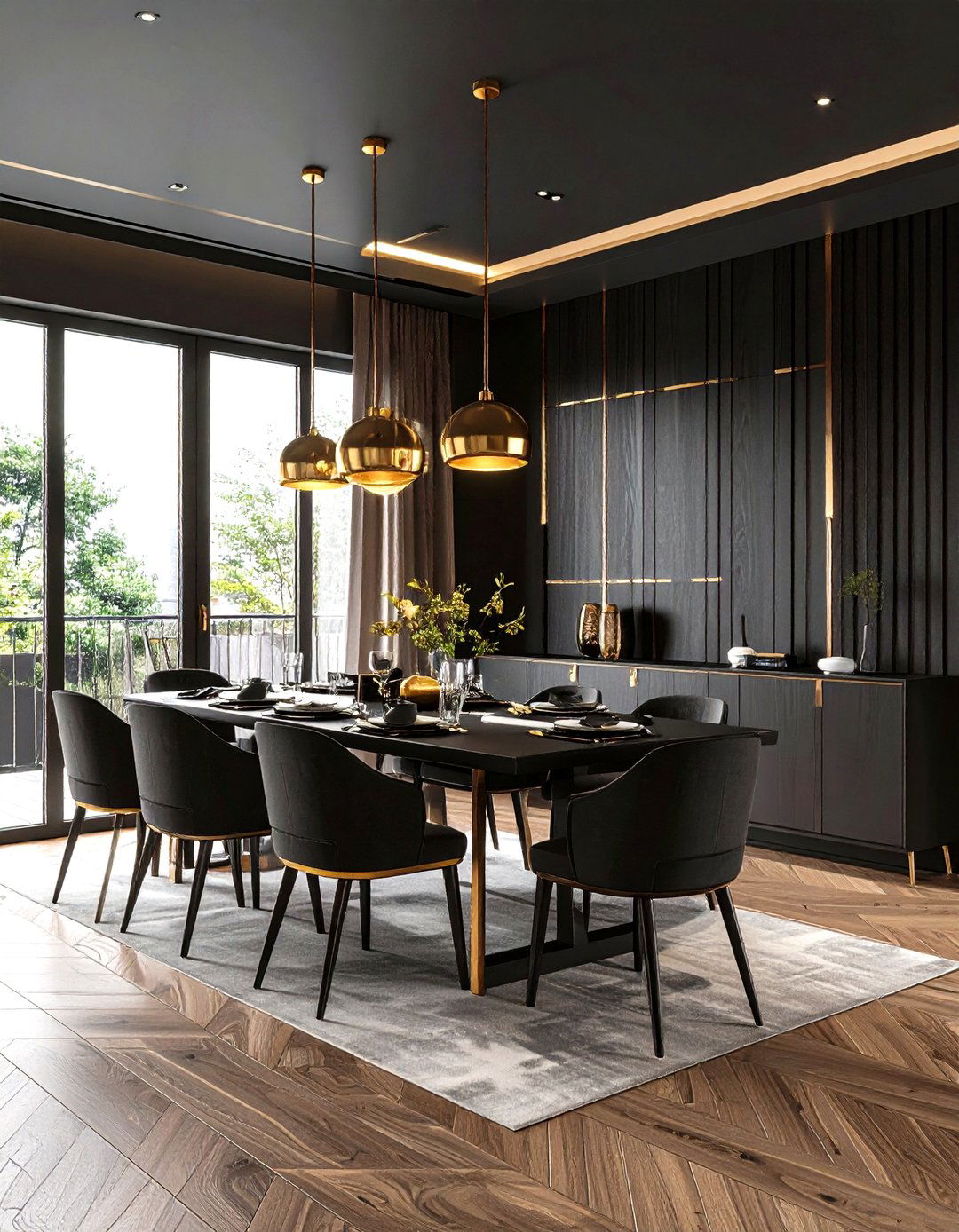 Black Stained Slat Wall with Gold Hardware Accents - 24 Wood Slat Accent Wall Ideas