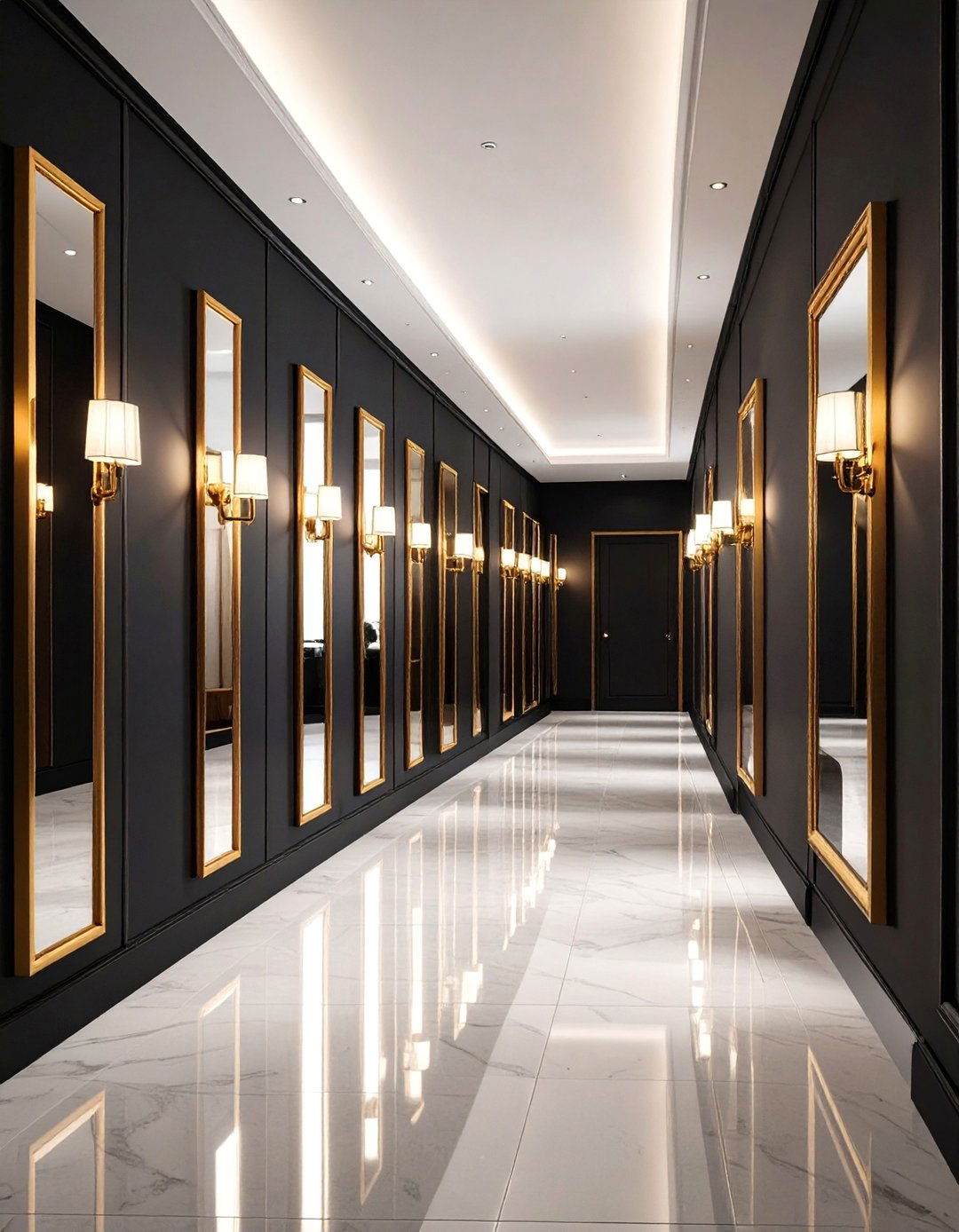 Black Statement Mirror Walls - 24 Black Hallway Ideas