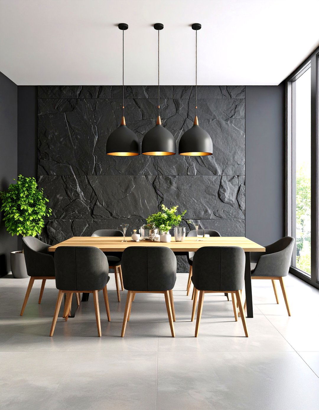 Black Stone Accent Wall Design - 24 Black Accent Wall Dining Room Ideas