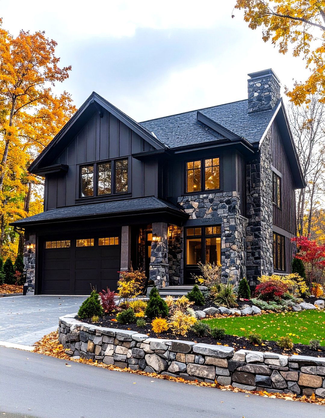 Black Stone and Masonry Combinations - 24 Modern Black Houses