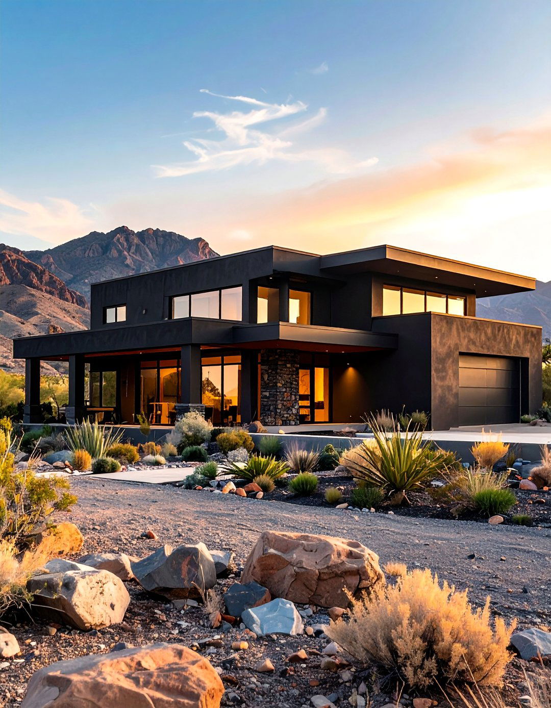 Black Stucco Desert Modern - 24 Black Stucco House Ideas