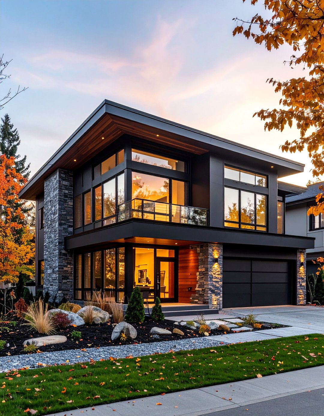 Black Stucco Mixed Material Facade - 24 Black Stucco House Ideas