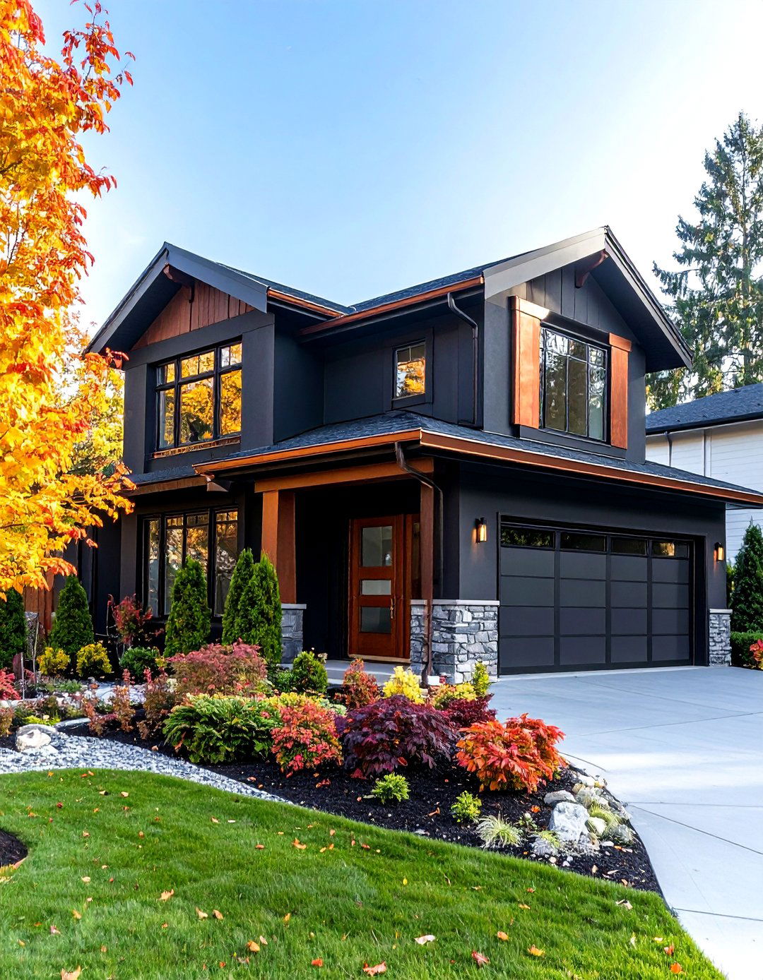 Black Stucco with Copper Details - 24 Black Stucco House Ideas